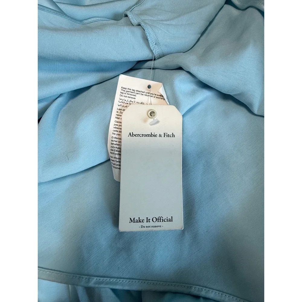 Abercrombie & Fitch One‎ Shoulder Maxi Dress Women LT Light Blue NEW Satin Twist